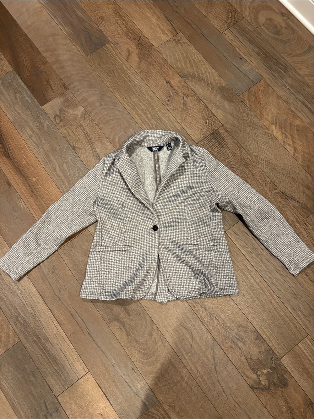 Lands' End Women's Gray Checked Single-Button Blazer